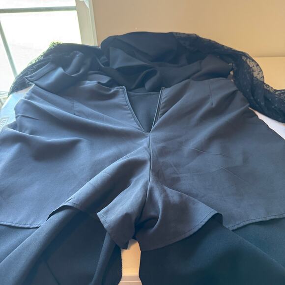 Adelyn Rae Sz L Black Jumpsuit Open Back Sheer Sleeves Wide Leg Classic Elegant - Picture 13 of 15